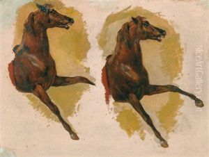 Studie Von Zwei Pferden Auf Der Flucht by Raffaello Pontremoli