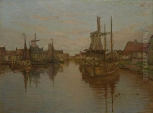Hollandische Stadt Mit Segelbooten by Ferdinand Bohmer-Fest