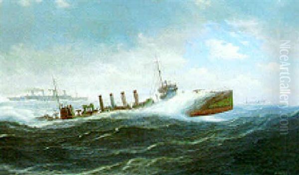 A Destroyer In Rough Seas - view 1