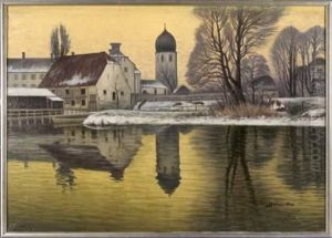 Blick Auf Die Benediktinerinnenabtei Frauenworth Im Chiemsee In Der Dammerung by Ferdinand Bohmer-Fest