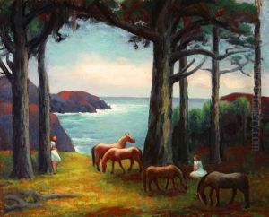 Figures And Horses In Coastal Landscape by Horatio Nelson Poole