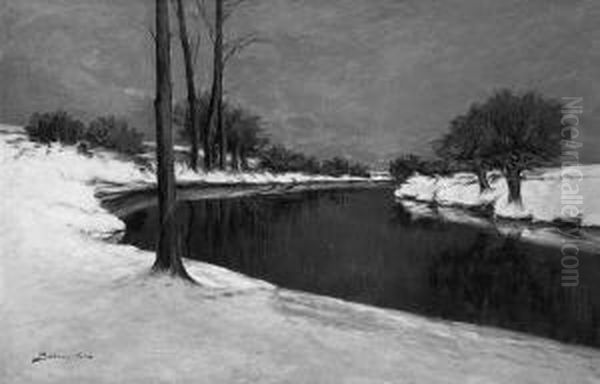 "bachlauf Im Winter". Sign. Ol Auf Lwd. 80 X 120 Cm. Rahmen - view 1