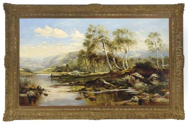 Fisherman In A River Landscape - view 1