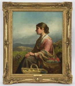 Portrait Of A Young Woman With A Fruit Basket In A Landscape