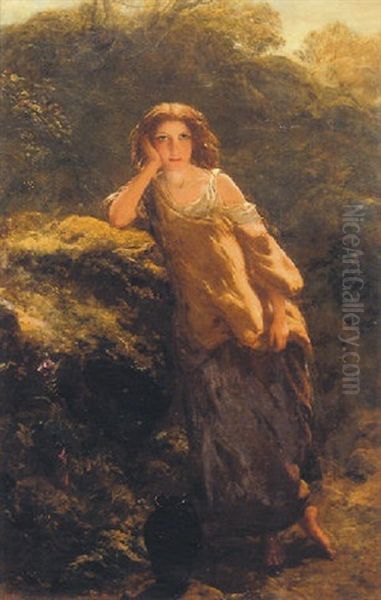A Young Girl Resting By A Stream - view 1