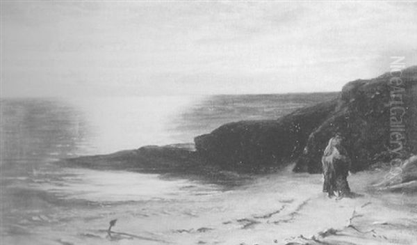 Moonlit Coastal Landscape With Figures - view 1