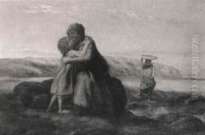 Mother And Child On The Shore by Paul Falconer Poole