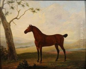 Bay Hunter In A Landscape by Hendrik Josef Franciscus van der Poorten