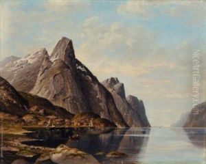 Norwegische Fjordlandschaft Mit Fischerbooten by Jacobus Johannes Van Poorten