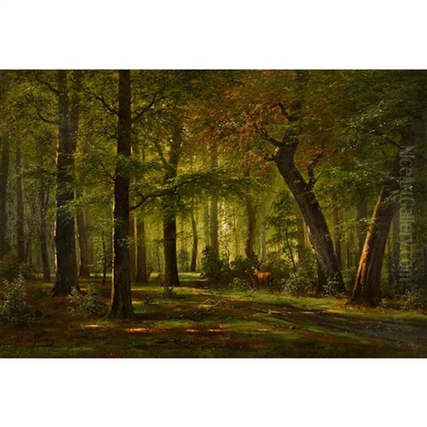 Waldlandschaft Mit Hirschen - view 1