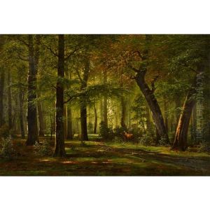 Waldlandschaft Mit Hirschen by Jacobus Johannes Van Poorten