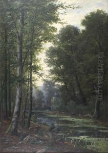 Rohrender Hirsch Am Waldbach by Jacobus Johannes Van Poorten