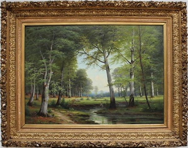 Waldinneres Mit Angelndem Jungen Am Flusslauf - view 1