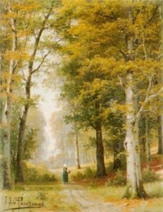 Sonnige Waldlandschaft Mit Einer Bauerin Sonnige Waldlandschaft Mit Einer Bauerin