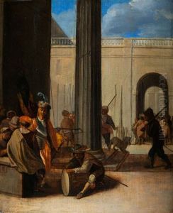 Blick In Einen Hof Mit Sich Versammelnden Soldaten
