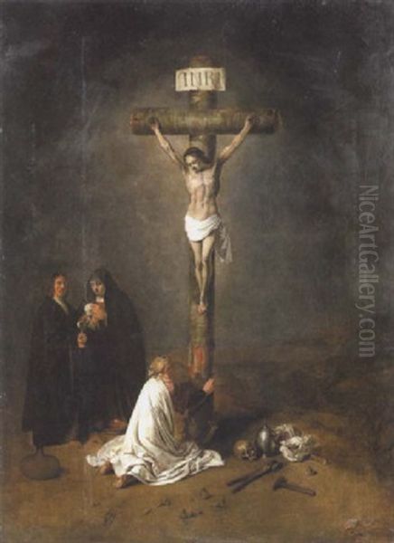 The Crucifixion With Saint Mary Magdalen At The Foot Of The Cross, A Male Donor Holding A Nautilus Cup Standing Next To The Virgin - view 1