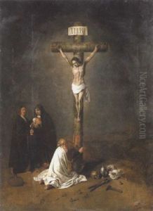 The Crucifixion With Saint Mary Magdalen At The Foot Of The Cross, A Male Donor Holding A Nautilus Cup Standing Next To The Virgin