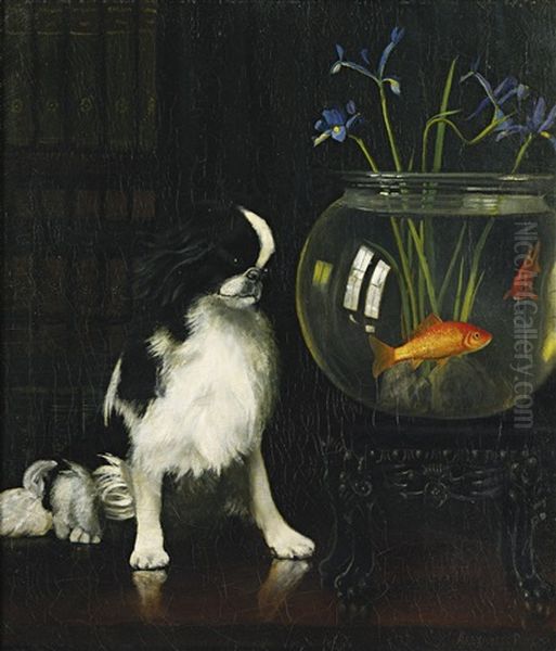 Japanese Chin And Goldfish - view 1