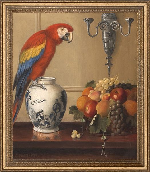 Still Life Of Macaw, Chinese Vase And Fruit - view 1