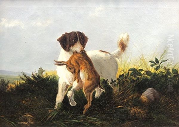 Hunting Dog With Rabbit - view 1