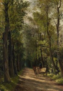 Waldweg Mit Pferdefuhrwerk Waldweg Mit Pferdefuhrwerk