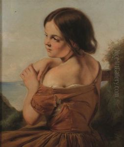 Gazing Out To Sea' A Study Of A Young Girl by Gustav Pope