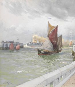 Dampfschiff Und Fischkutter Im Hafen Von Ostende by Hans Bohrdt