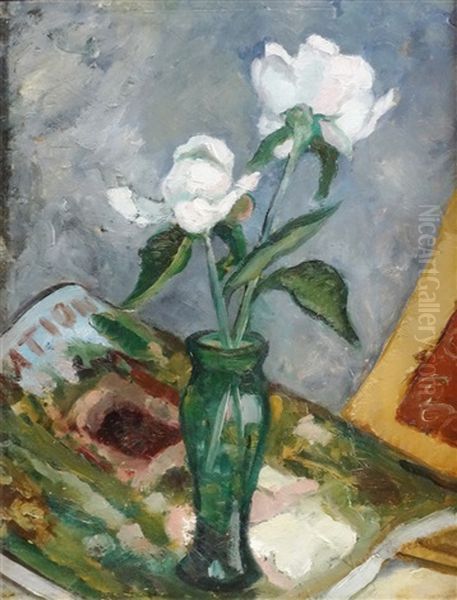 White Flowers In Green Vase - view 1