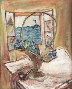 Still Life With Pipe And Basket With Violets by Vasile Popescu