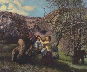 Spielende Kinder In Fruhlingslandschaft by Andrei Andreevich Popov