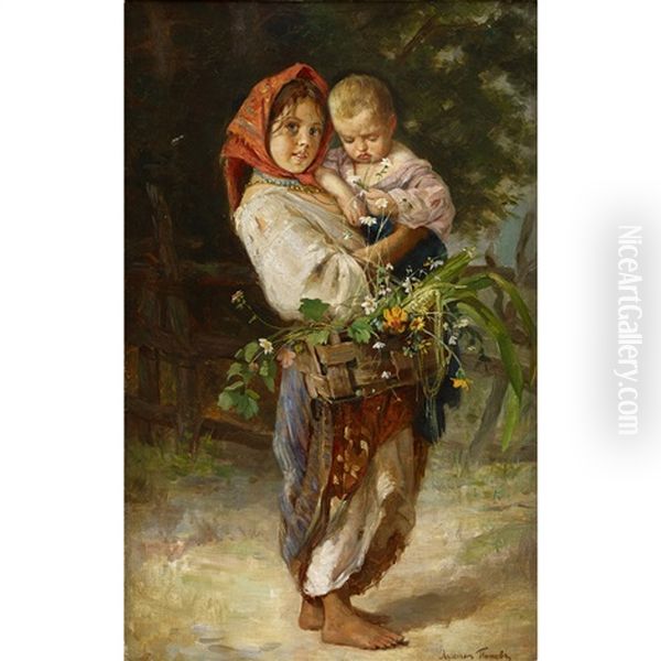 Peasant Girl With Child And Basket - view 1