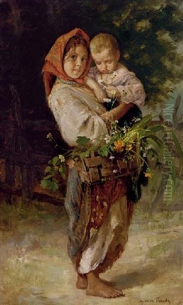 Peasant Girl With Child And Basket - view 1