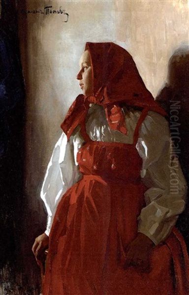 Young Girl In A Red Sarafan - view 1