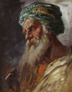 Brustportrat Eines Bartigen Arabers Mit Turban