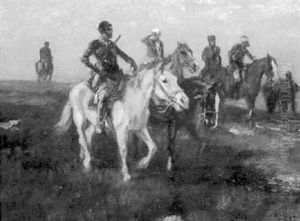 Bewaffnete Reiter Im Abendlicht