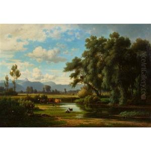 Idyllische Auenlandschaft Mit Vieh Bei Traunstein