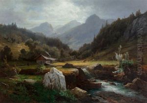 An Alpine Landscape With Cattle Grazing