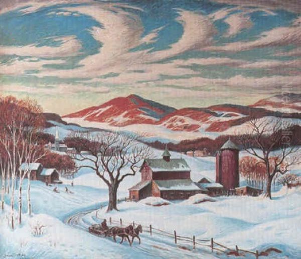 A Winter Landscape With A Horsedrawn Carriage, Vermont - view 1