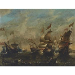 Seeschlacht (sea Battle Moving Ships Being Attacked On A Rough Sea)