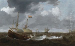 Ships On A Turbulent Sea by Jan Porcellis
