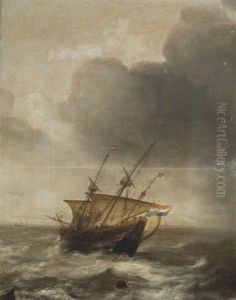 A Dutch Three Master In A Strong Breeze by Jan Porcellis