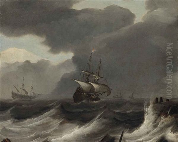 Shipping Off The Coast In A Gale by Jan Porcellis