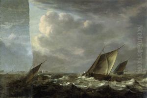 Segelschiffe In Rauher See by Jan Porcellis