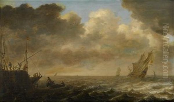 Ships In A Stormy Estuary - view 1