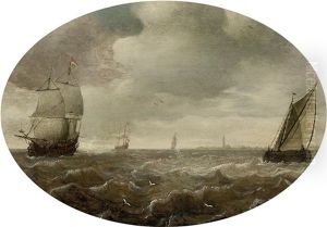 Shipping In Choppy Water, A Town In The Distance