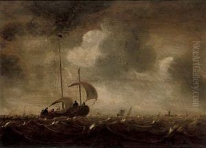 Shipping In Choppy Seas (+ Shipping In Stormy Seas; Pair) by Jan Porcellis
