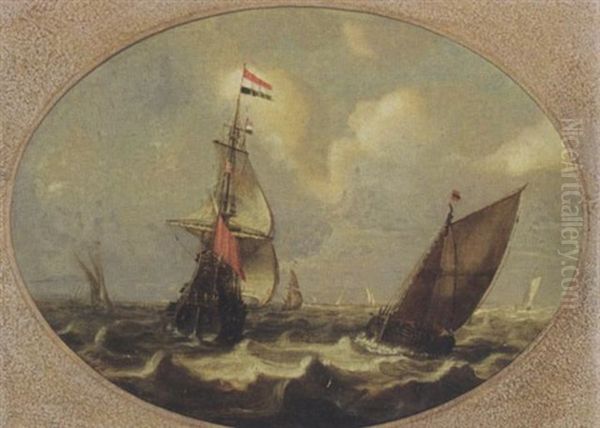 A Dutch Man-of-war And Other Ships In Choppy Waters - view 1