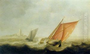 Shipping In Stiff Breeze Off The Coast by Jan Porcellis