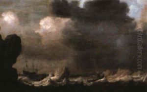 A Coastal Scene With A Frigate Offshore