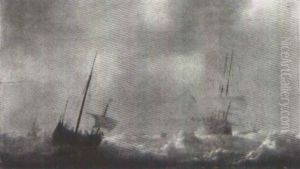 Shipping In A Rough Sea by Jan Porcellis